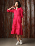 Women Solid Cotton Flared Fit  Collar Short Sleeve Dresses