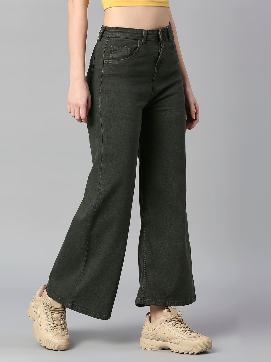 Women Green Wide Leg High-Rise Stretchable Jeans