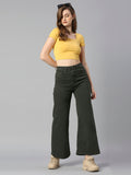 Women Green Wide Leg High-Rise Stretchable Jeans