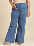 Women Plus Size Blue Wide Leg High-Rise Stretchable Jeans