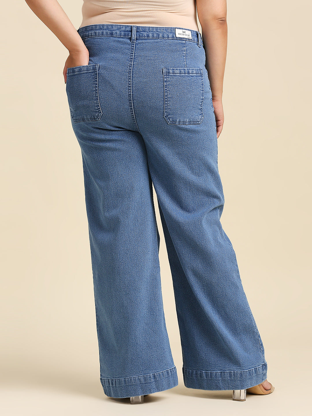 Women Plus Size Blue Wide Leg High-Rise Stretchable Jeans