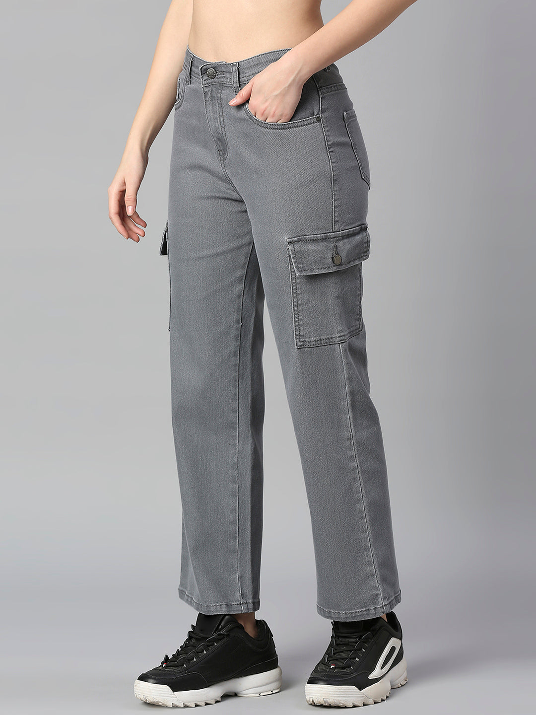 Women Grey Straight Fit High-Rise Stretchable Jeans