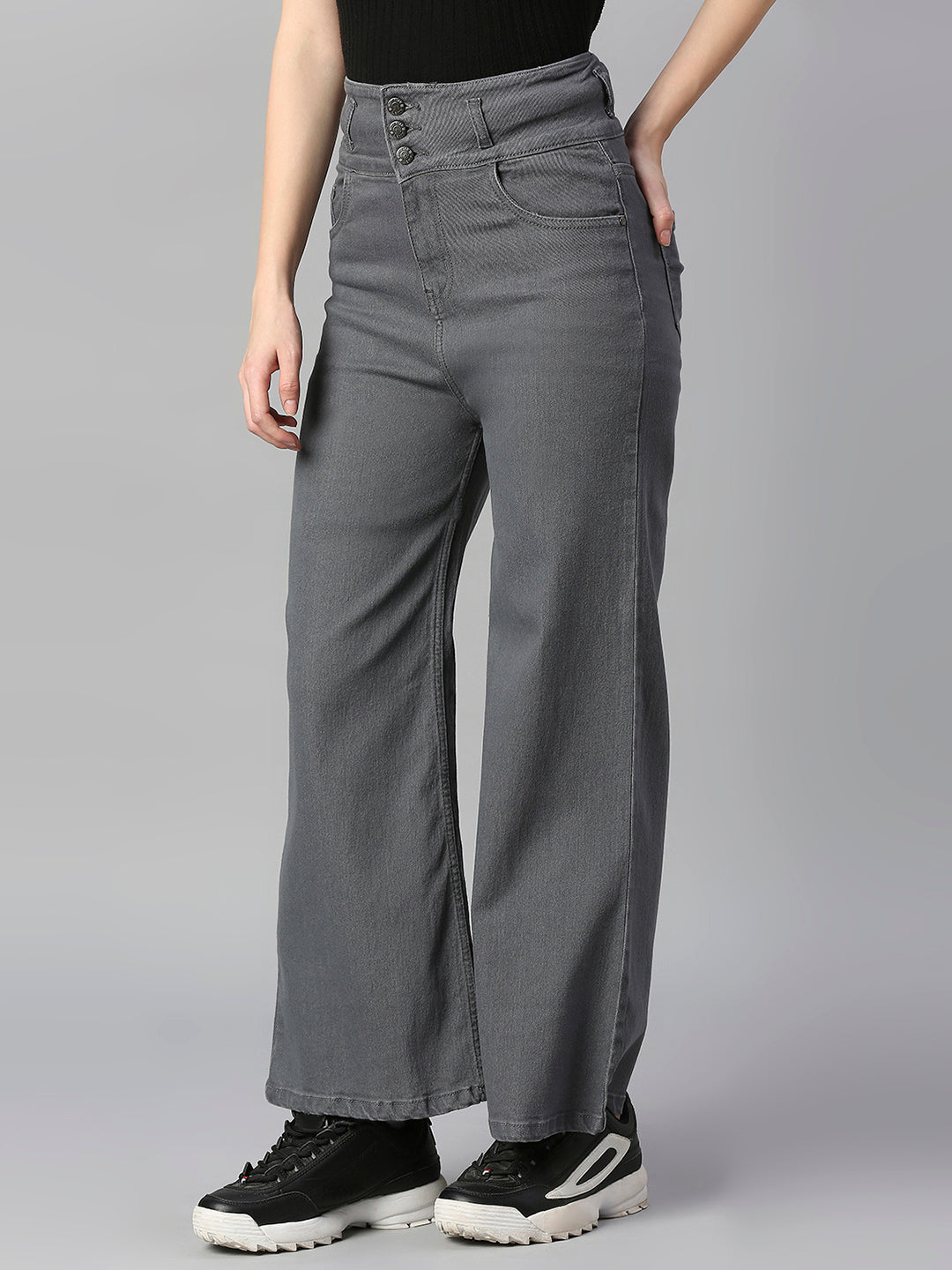 Women Grey Wide Leg High-Rise Stretchable Jeans