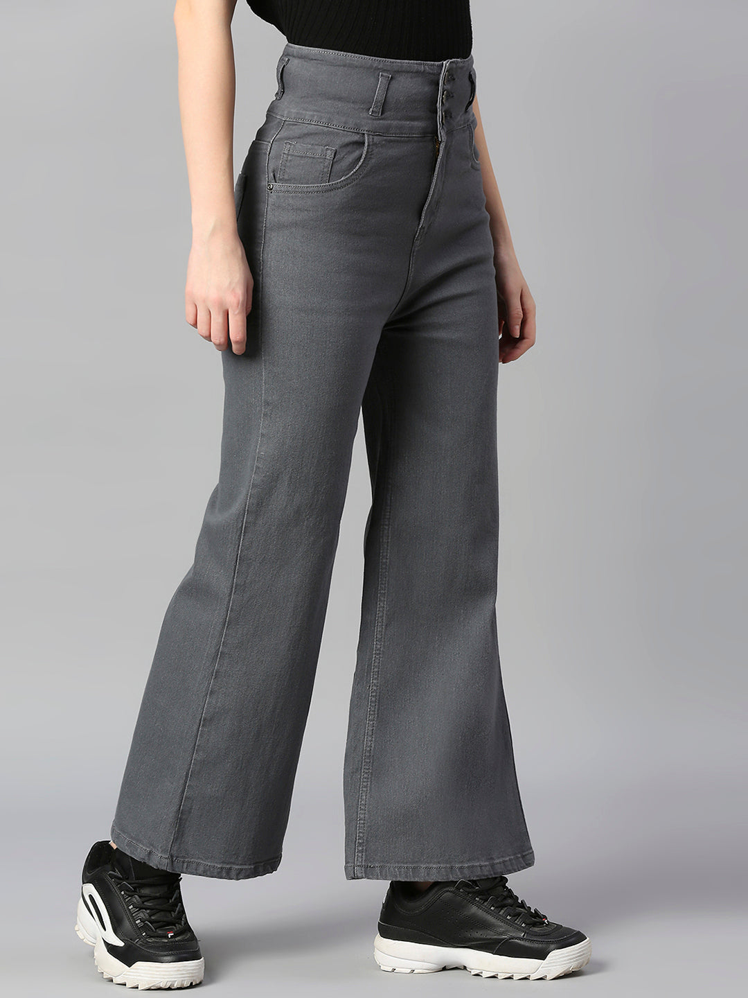 Women Grey Wide Leg High-Rise Stretchable Jeans