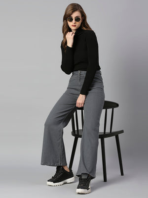 Women Grey Wide Leg High-Rise Stretchable Jeans