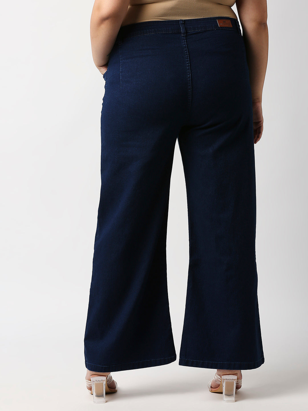 Women Plus Size Navy Blue Wide Leg High-Rise Stretchable Jeans