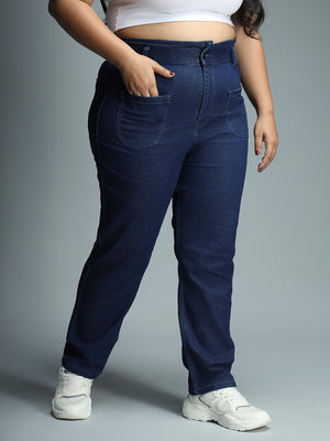 Plus Size Women Straight Fit High-Rise Stretchable Jeans