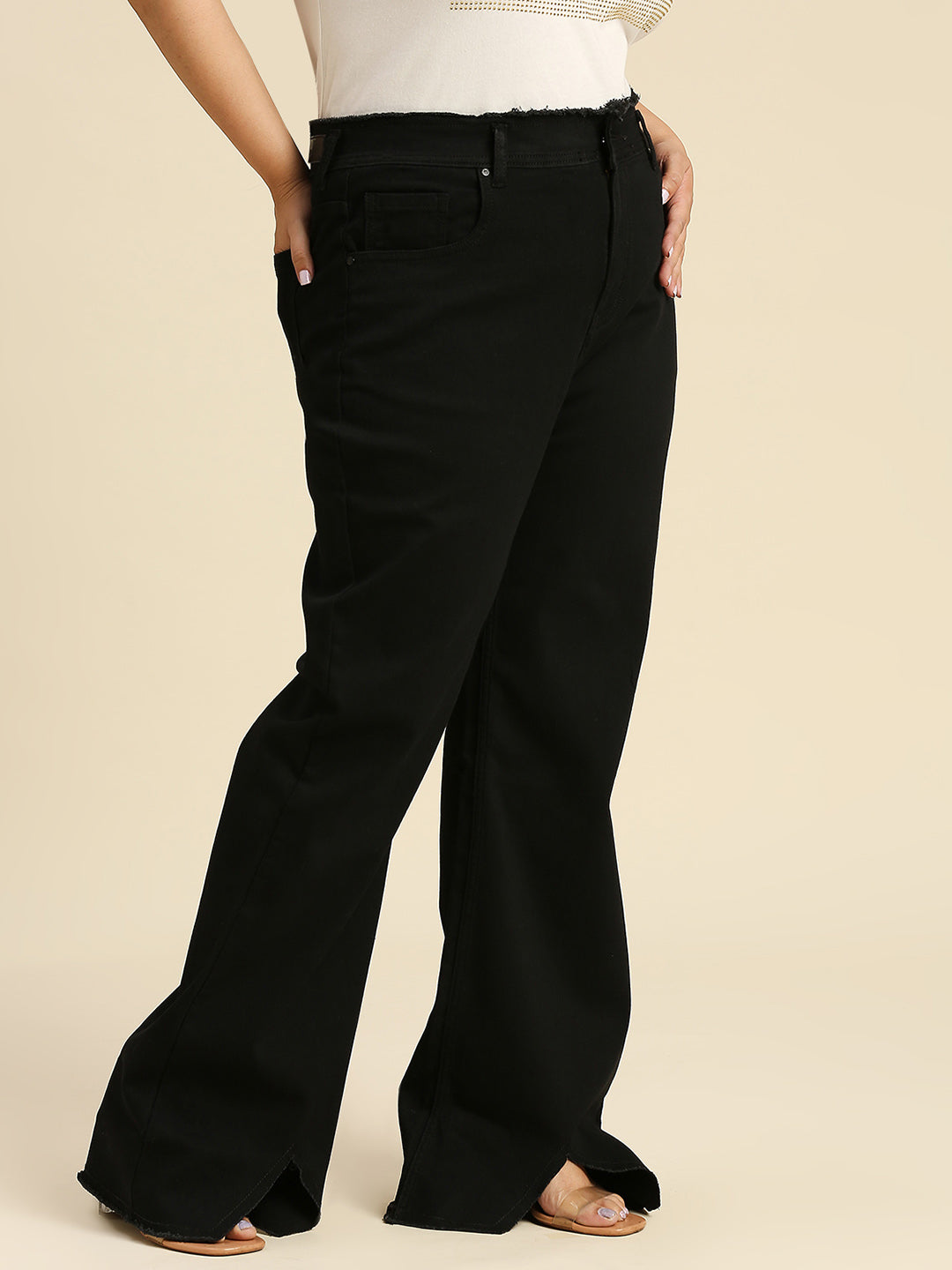 Women Plus Size Comfort Flared High-Rise Stretchable Jeans