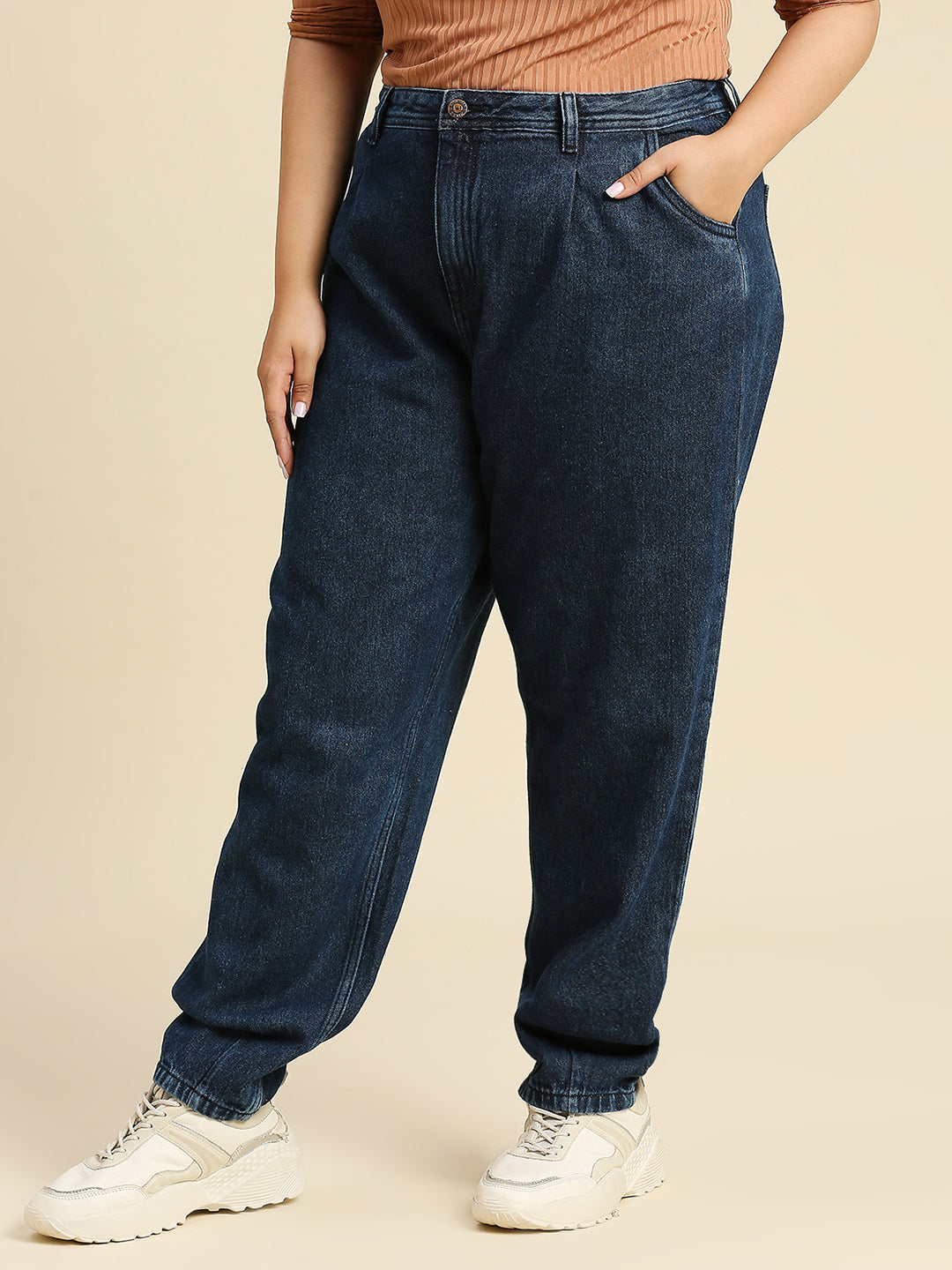 Women Plus Size Relaxed Fit High-Rise Pure Cotton Joggers