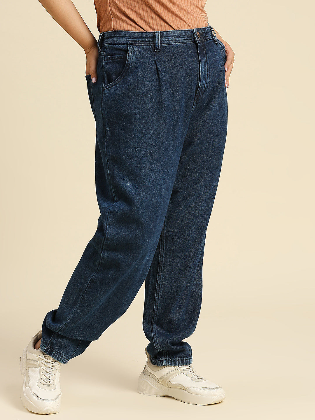 Women Plus Size Relaxed Fit High-Rise Pure Cotton Joggers