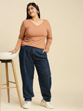 Women Plus Size Relaxed Fit High-Rise Pure Cotton Joggers