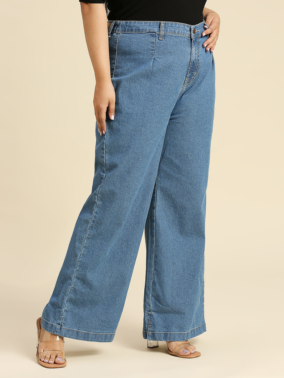 Women Plus Size Comfort Wide Leg High-Rise Stretchable Jeans