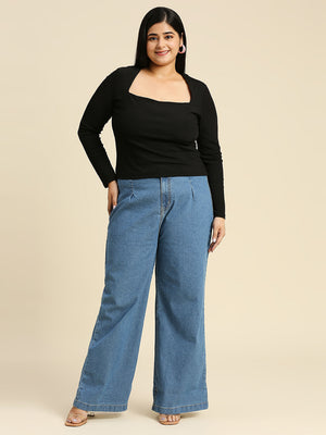 Women Plus Size Comfort Wide Leg High-Rise Stretchable Jeans