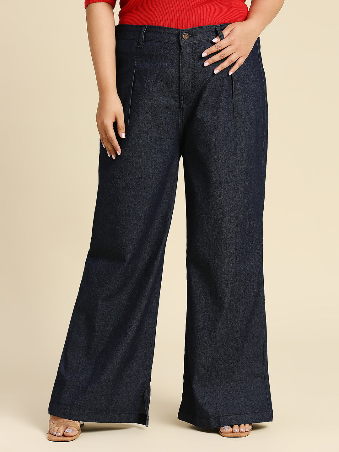 Women Plus Size Comfort Wide Leg High-Rise Stretchable Jeans