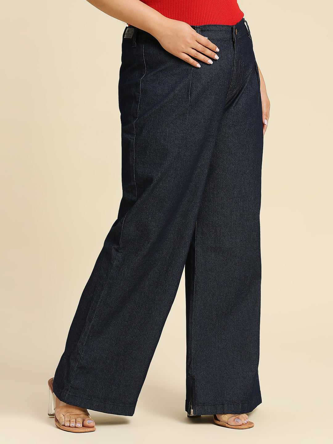 Women Plus Size Comfort Wide Leg High-Rise Stretchable Jeans