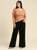 Women Plus Size Comfort Wide Leg High-Rise Pure Cotton Jeans