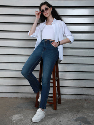 Women Stove Pipe fit High-Rise Clean Look Light Fade Cotton Jeans