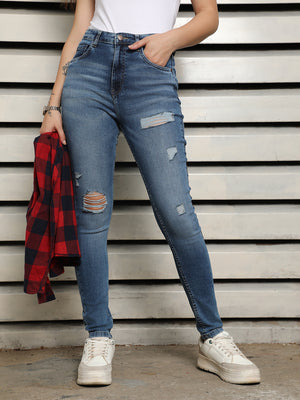 Women Skinny Fit High-Rise Mildly Distressed Light Fade Jeans