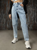 Women Washed Mom Fit High-rise Jeans