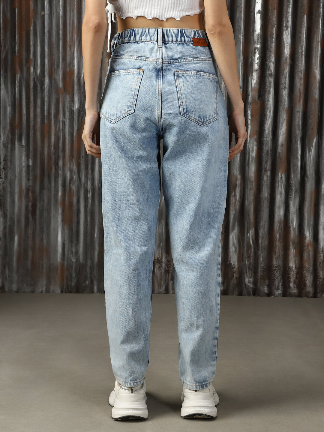 Women Washed Mom Fit High-rise Jeans