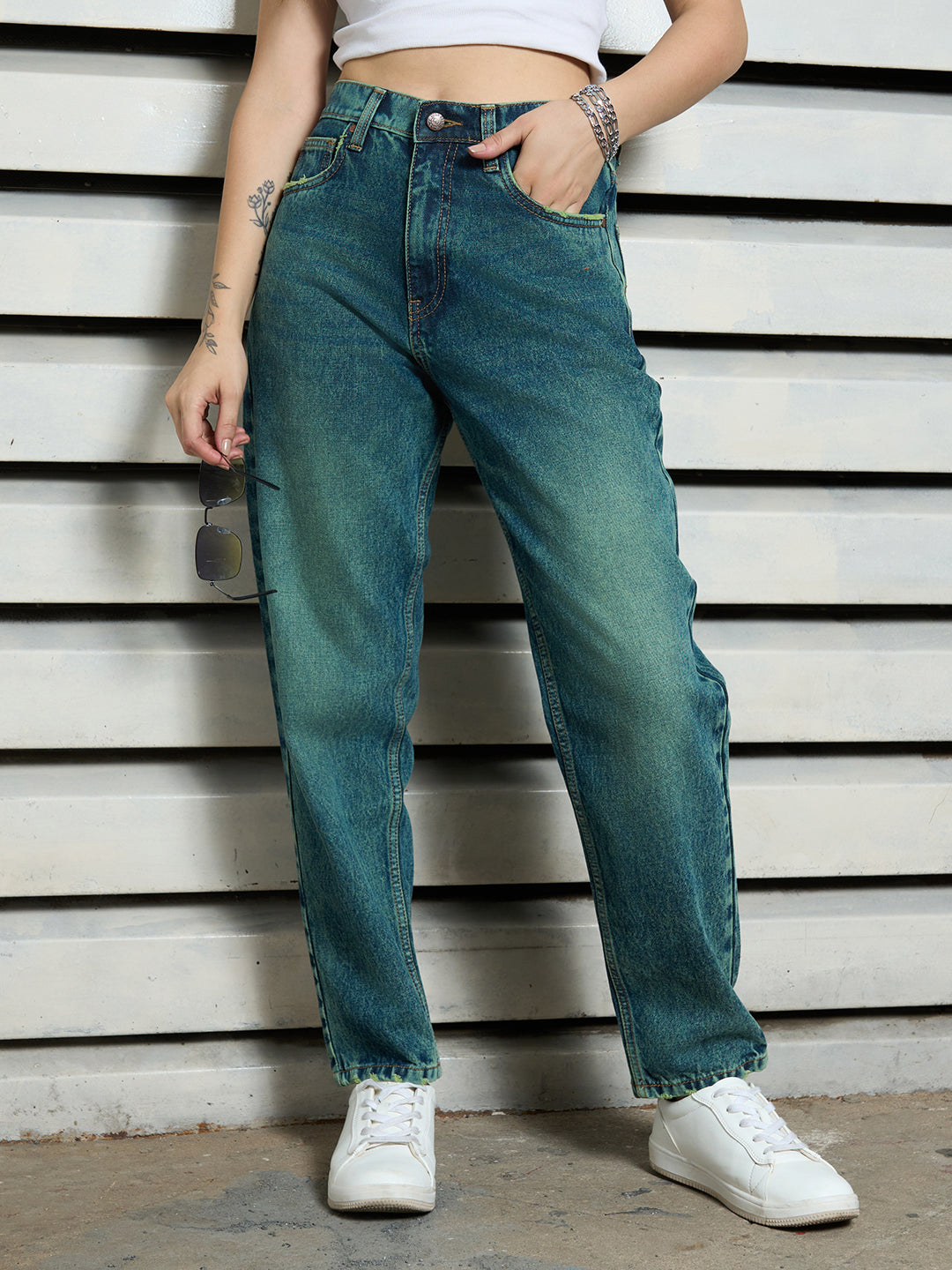 Women Cotton Slim Mom Fit High-Rise Casual Jeans