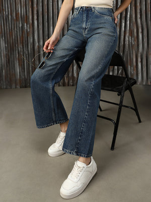 Women Washed Loose Fit High-rise Jeans