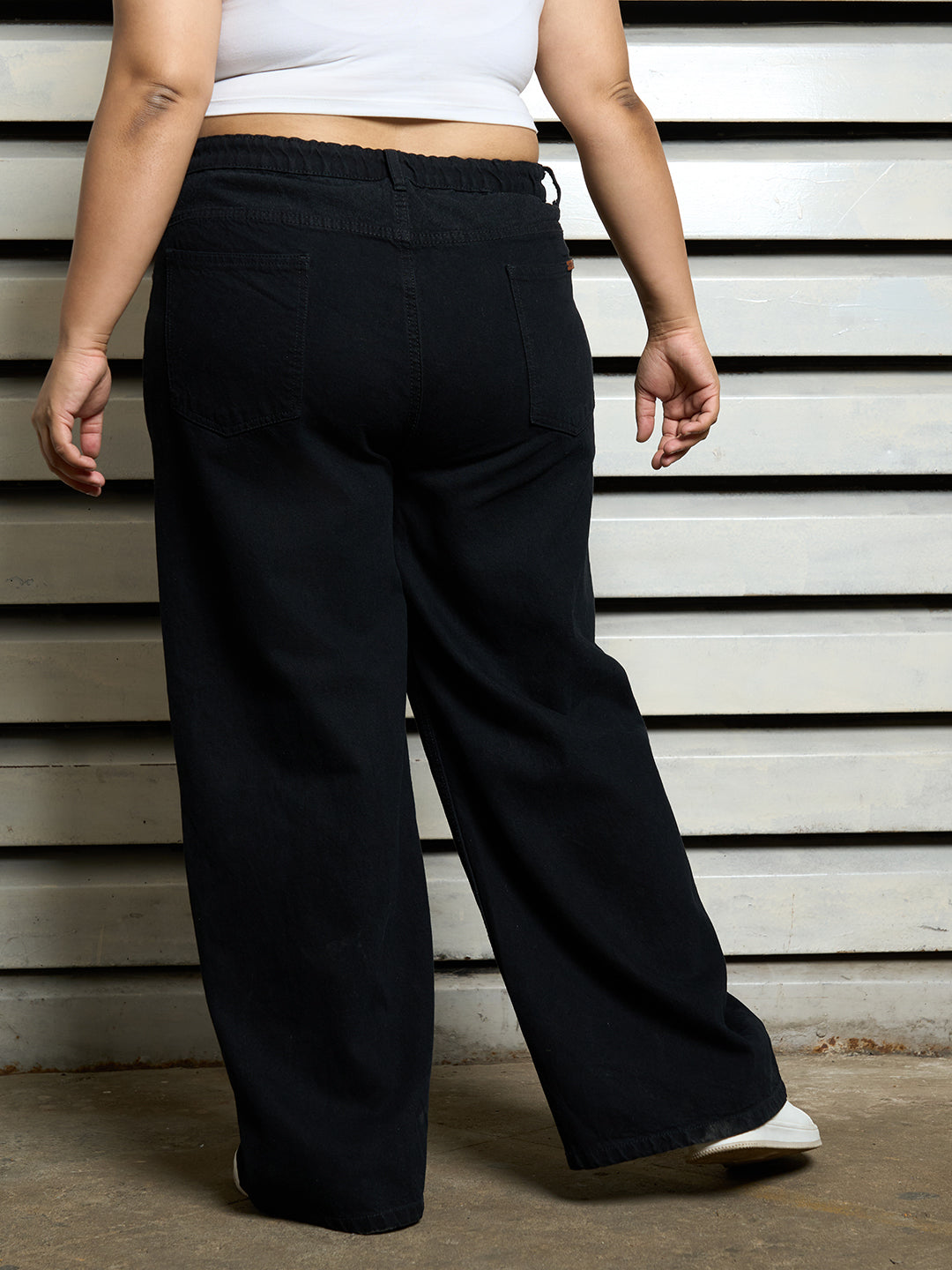 Plus Size Women Cotton Wide Leg High-Rise Casual Jeans