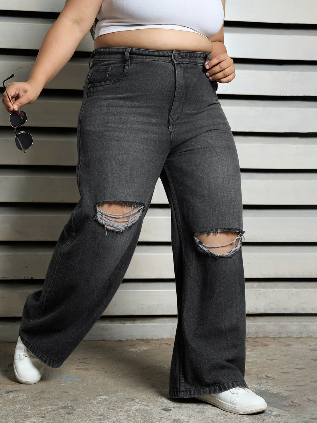 Plus Size Women Cotton 90's Baggy High-Rise Casual Jeans