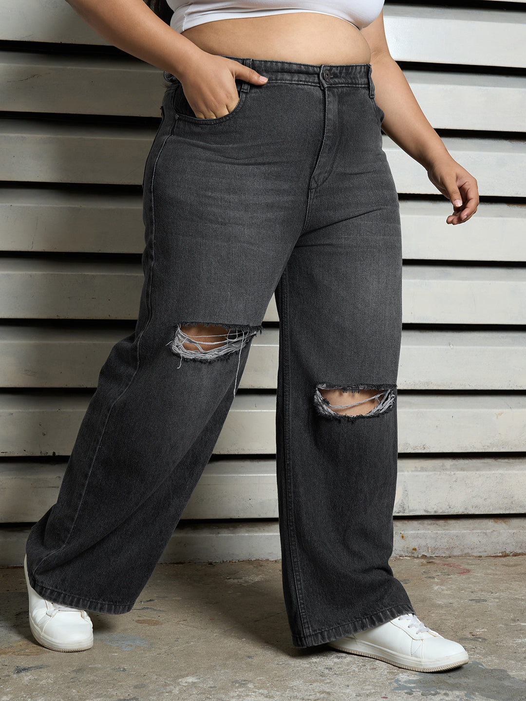 Plus Size Women Cotton 90's Baggy High-Rise Casual Jeans