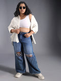 Women Plus Size Relaxed Fit Pure Cotton High-Rise Light Fade Jeans