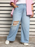 Plus Size Women 90's Baggy Highly Distressed Light Fade Cotton Jeans