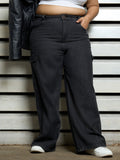 Plus Size Women Cotton Wide Leg High-Rise Casual Jeans