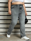 Plus Size Women Cotton Bootcut High-Rise Casual Jeans