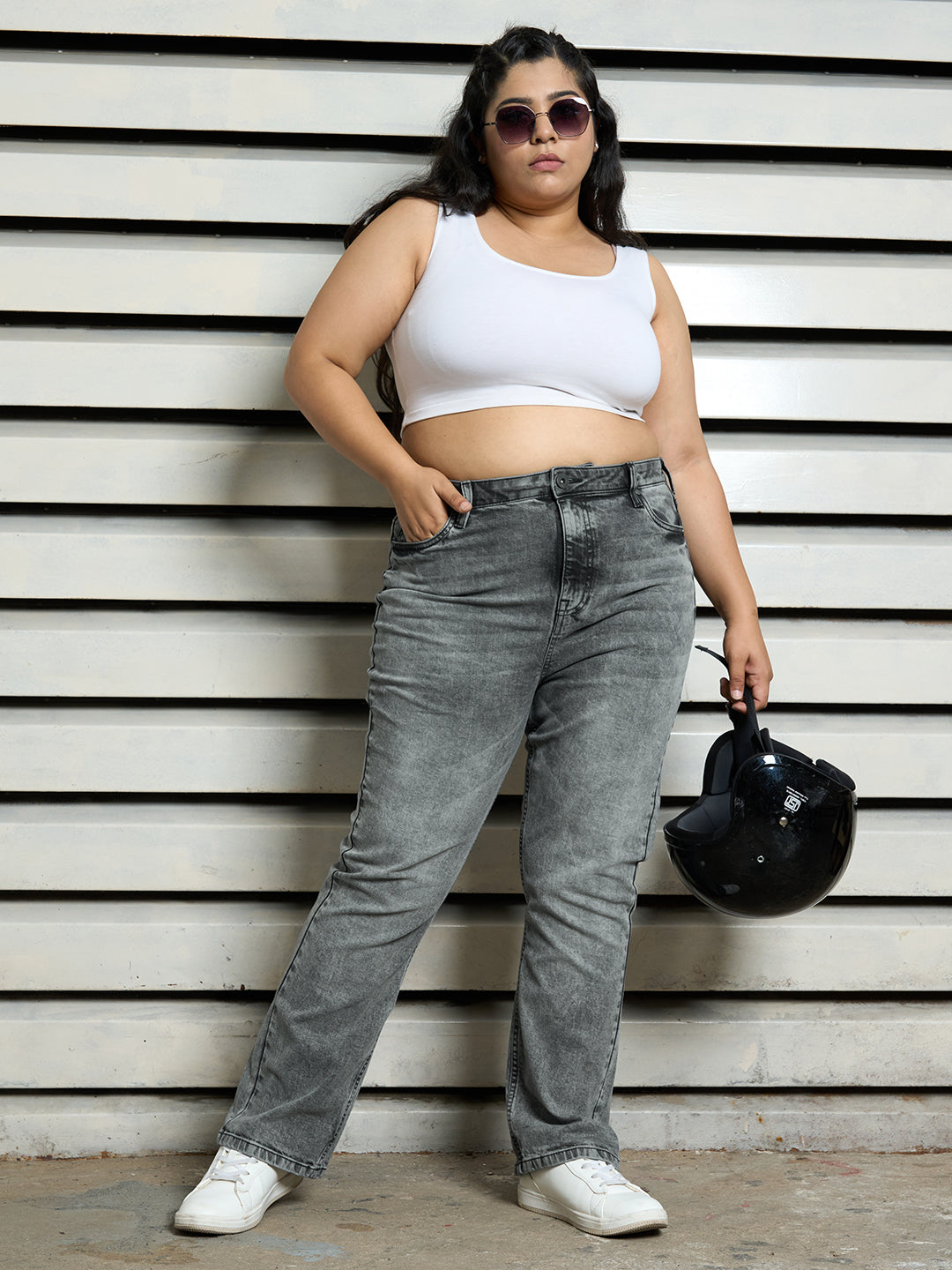 Plus Size Women Cotton Bootcut High-Rise Casual Jeans