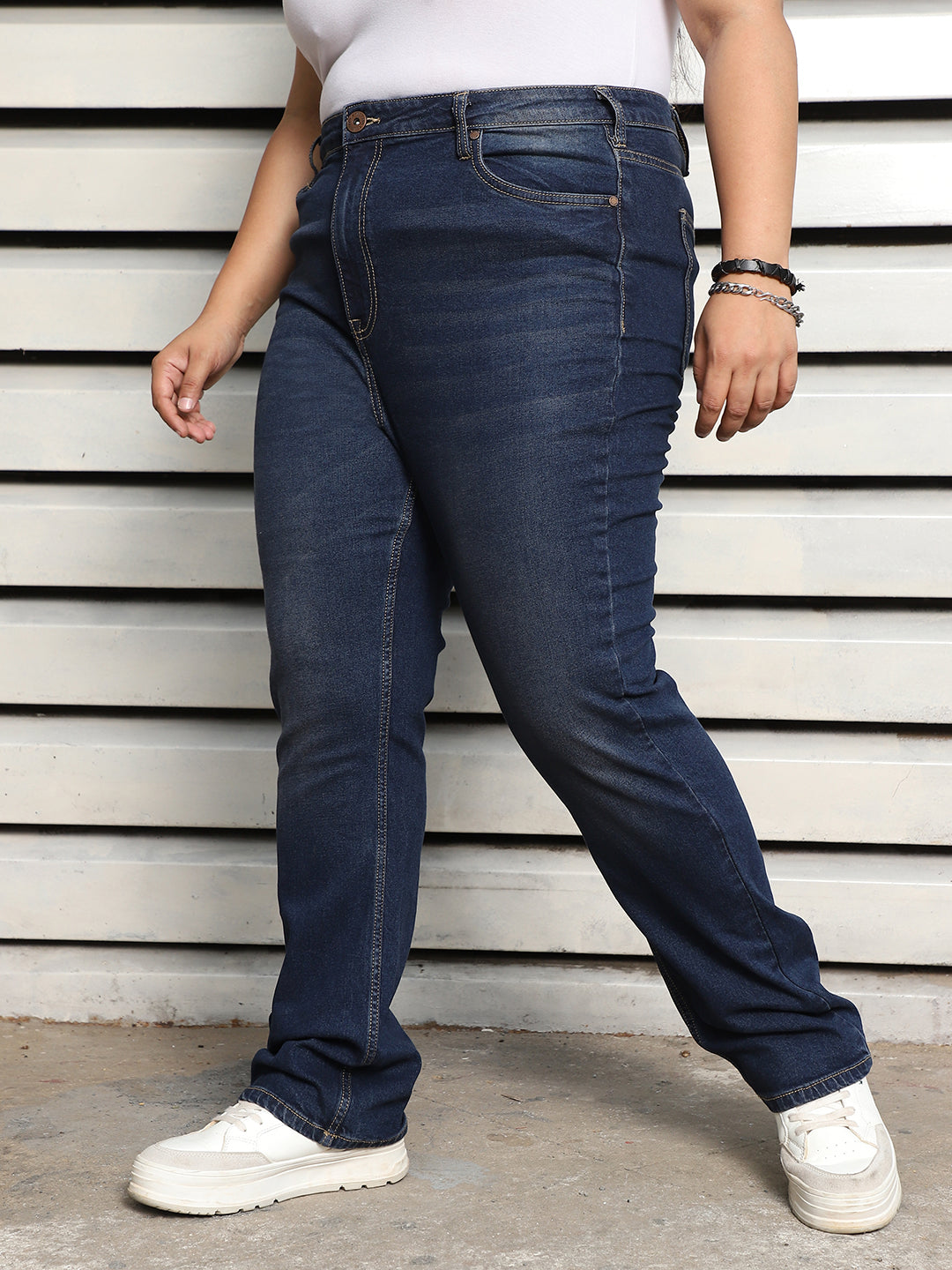 Plus Size Women Stove Pipe High-Rise Jeans