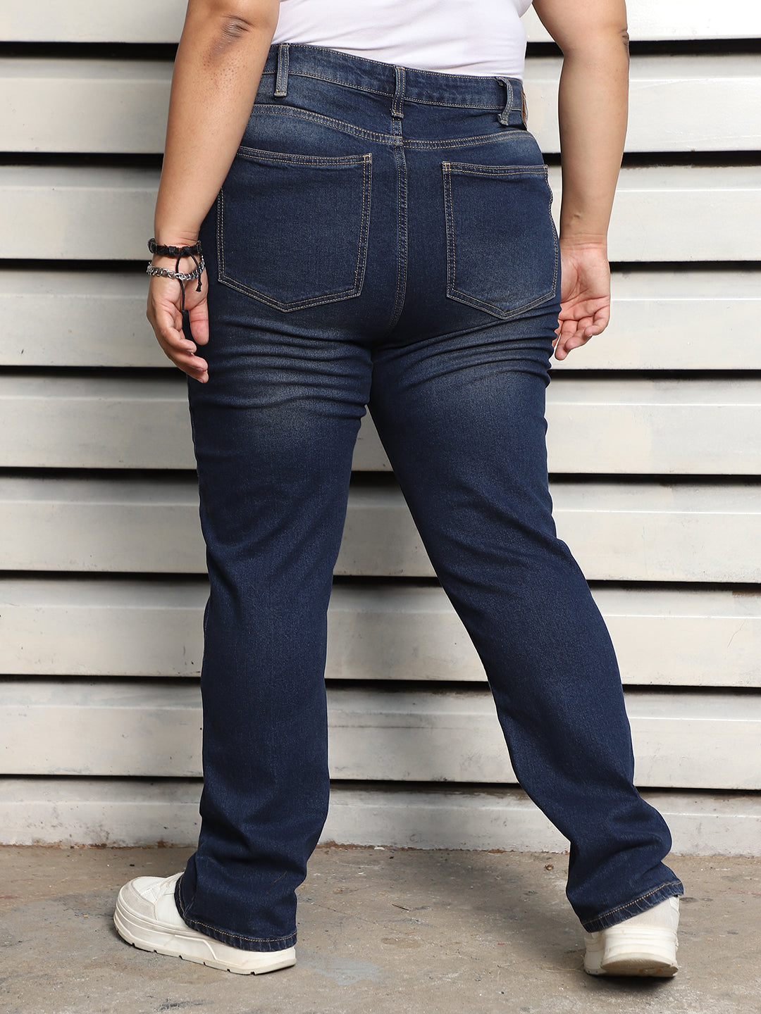 Plus Size Women Stove Pipe High-Rise Jeans