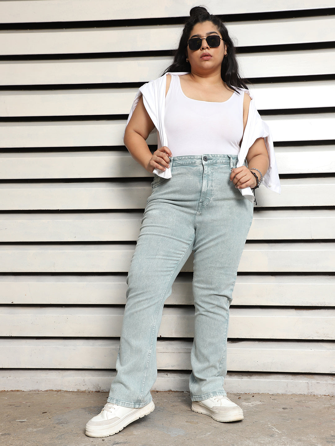 Plus Size Women Stove Pipe High-Rise Jeans