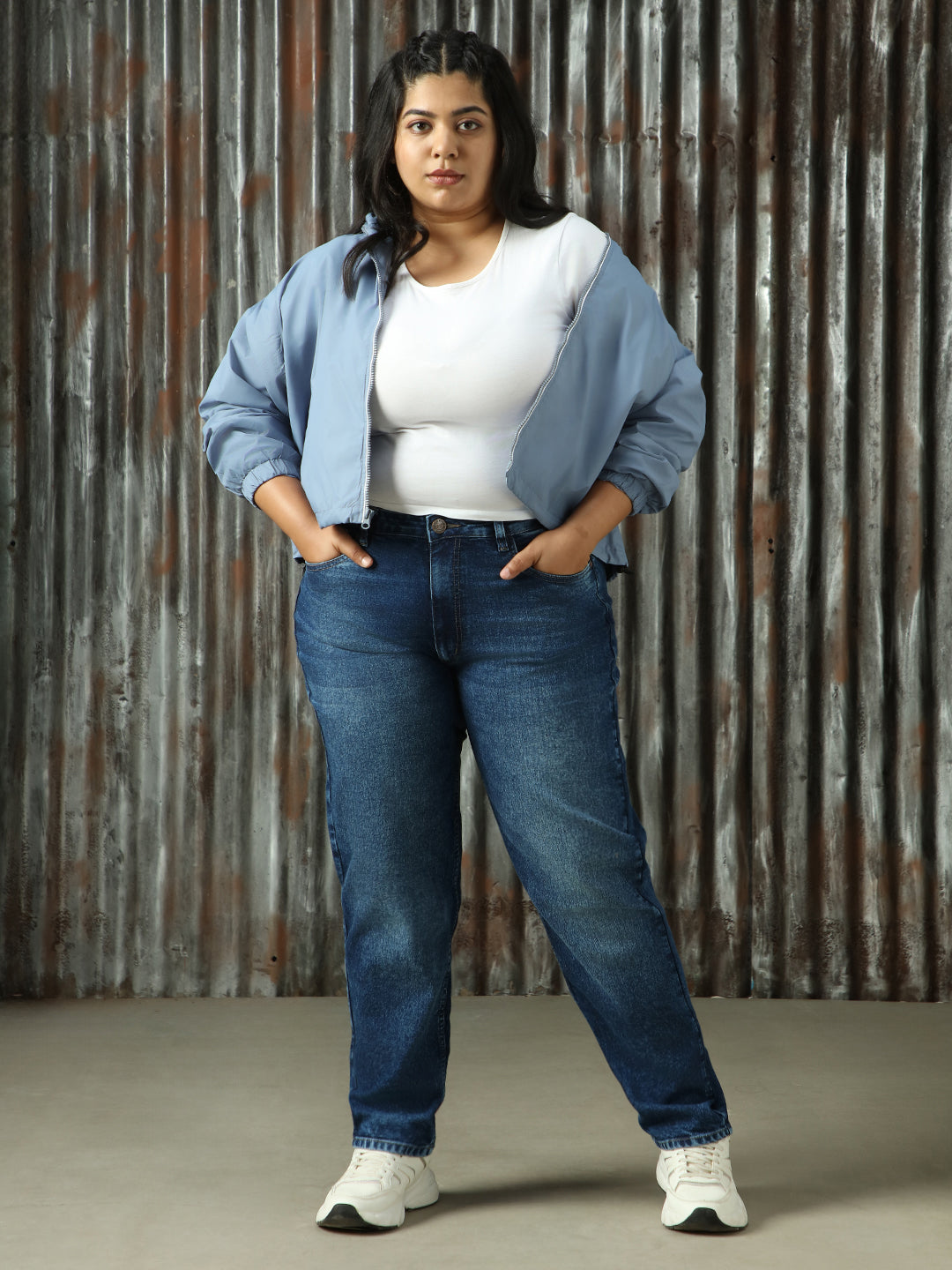 Women Washed Mom Fit High-rise Jeans