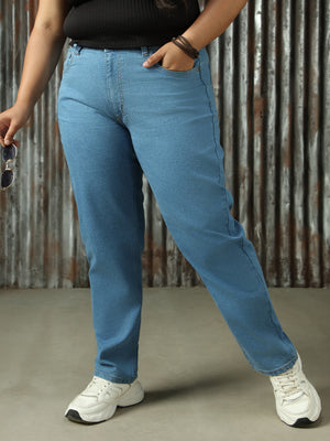 Women Washed Mom Fit High-rise Jeans