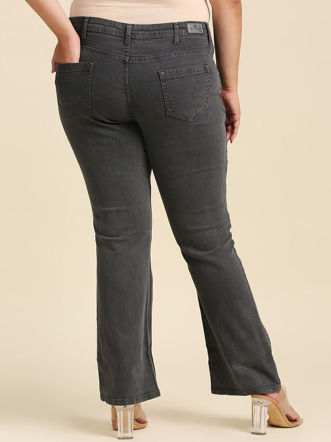 Women Plus Size Grey Bootcut Stretchable Jeans