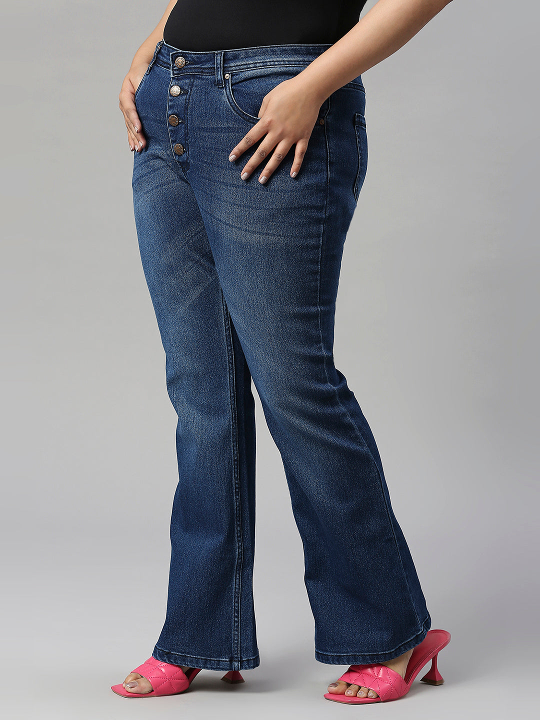 Women Plus Size Bootcut High-Rise Light Fade Stretchable Jeans