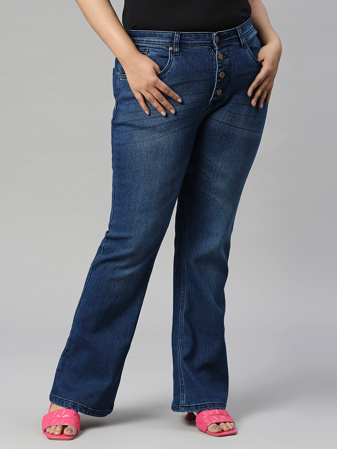 Women Plus Size Bootcut High-Rise Light Fade Stretchable Jeans