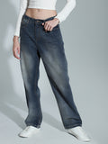 Women 90s Straight High-Rise Heavy Fade Clean Look Cotton Jeans