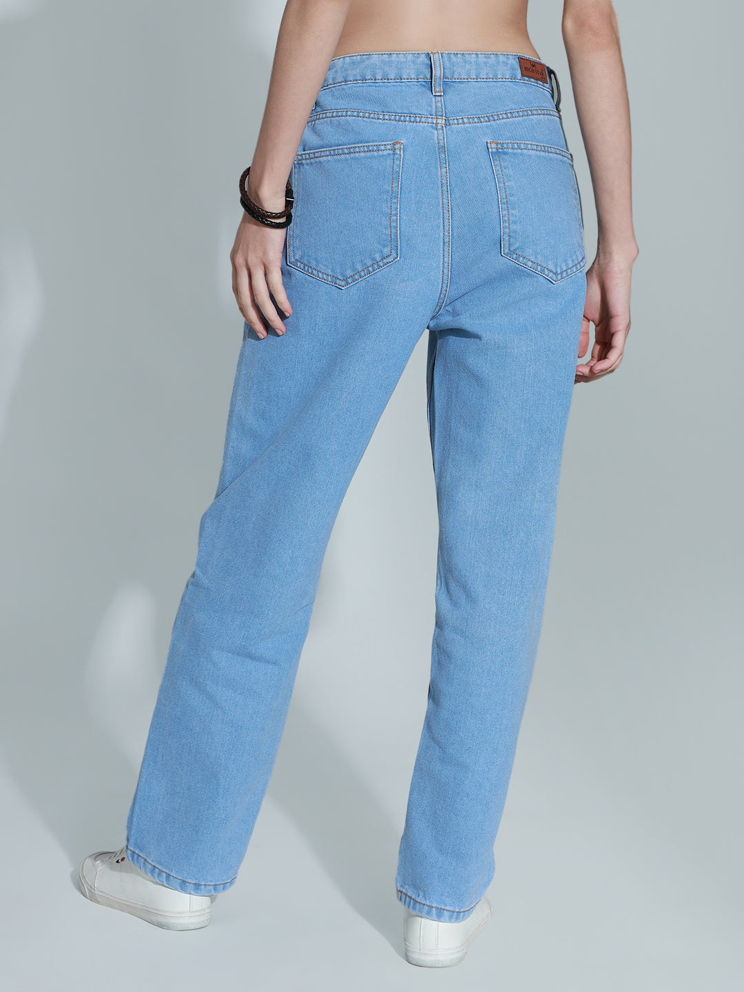 Women 90s Straight High-Rise Clean Look Pure Cotton Jeans