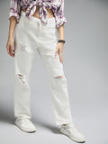 Women Straight Fit High-Rise Mildly Distressed Cotton Jeans