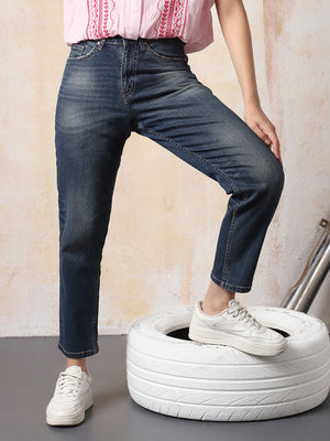 High Star Women Washed Slim Mom   Jeans