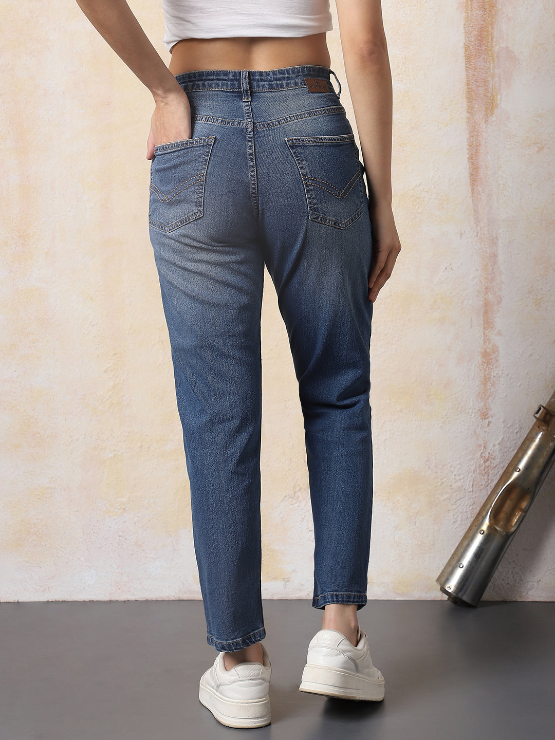 High Star Women Washed Slim Mom   Jeans