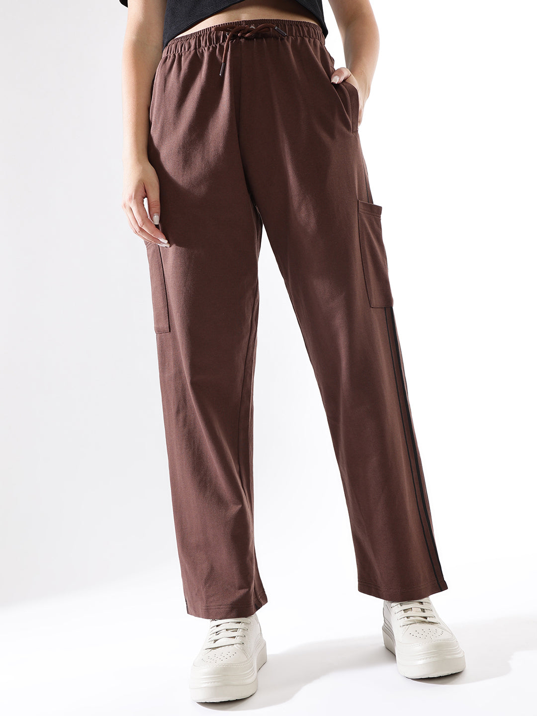 High Star Women Solid Wide Leg High-Rise  No Sleeves Track Pants