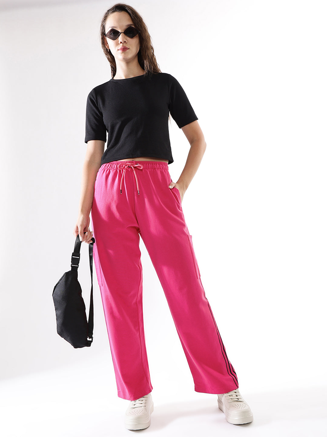 High Star Women Solid Wide Leg High-Rise  No Sleeves Track Pants