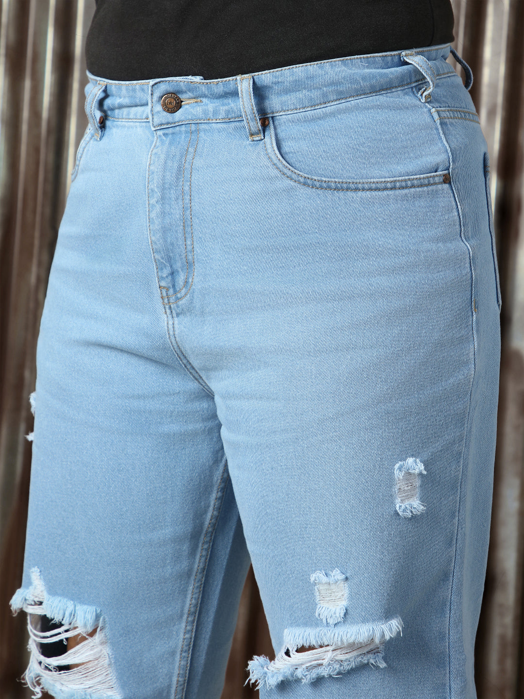 High Star Plus Size Women Cotton Comfort High-Rise Mildly Distressed Jeans